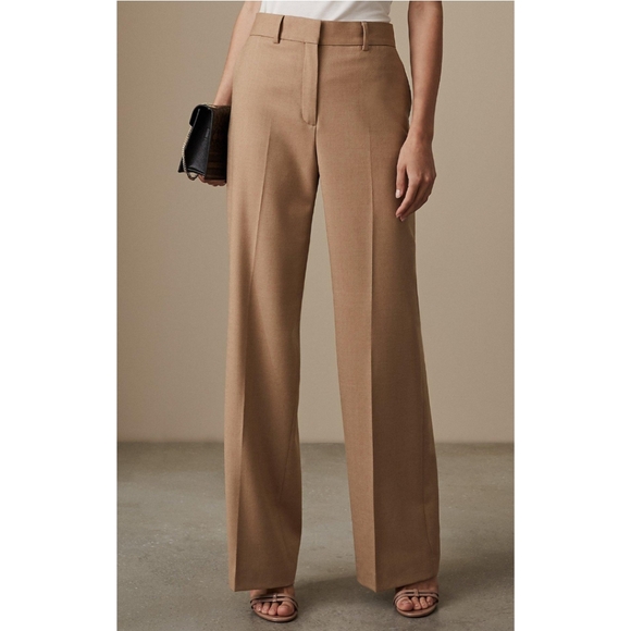 Reiss Pants - Reiss Natural Tan Beck Wool Blend Wide Leg Dress Pants Trousers